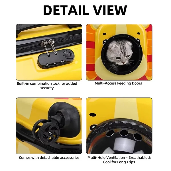 Pet Carrier Trolley Travel Bag Breathable Easy-carry for Cats & Small Dogs (Yellow-Giraffe)