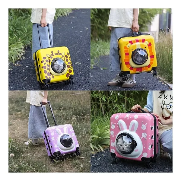 Pet Carrier Trolley Travel Bag Breathable Easy-carry for Cats & Small Dogs (Yellow-Giraffe)