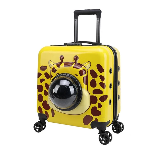Pet Carrier Trolley Travel Bag Breathable Easy-carry for Cats & Small Dogs (Yellow-Giraffe)