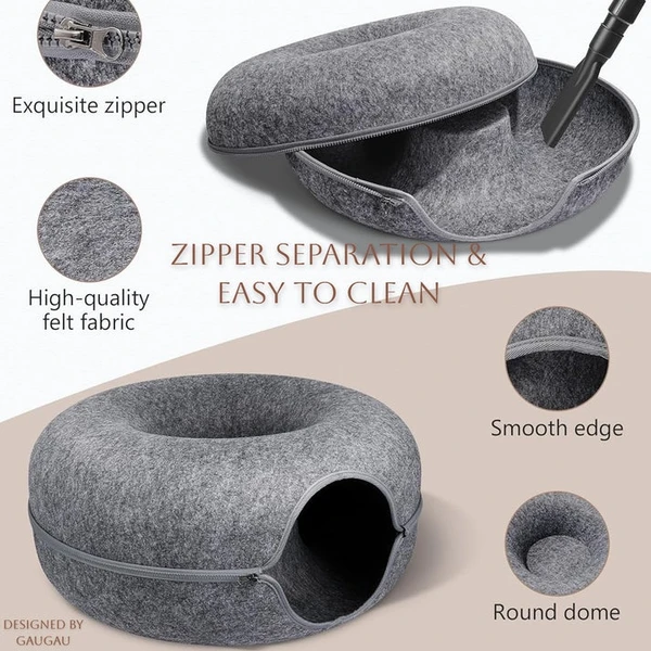 All-Season Cat Donut Tunnel Round Enclosed Solid Bed with Felt Material for Indoor Cats