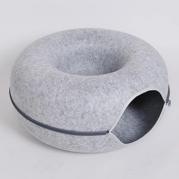 All-Season Cat Donut Tunnel Round Enclosed Solid Bed with Felt Material for Indoor Cats