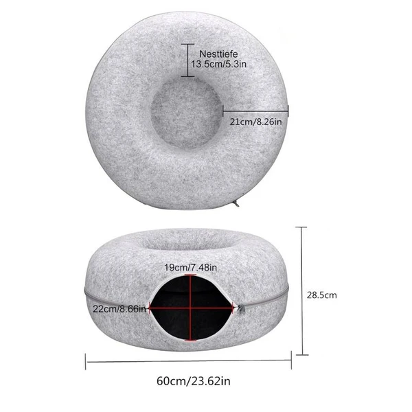 All-Season Cat Donut Tunnel Round Enclosed Solid Bed with Felt Material for Indoor Cats