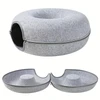 All-Season Cat Donut Tunnel Round Enclosed Solid Bed with Felt Material for Indoor Cats