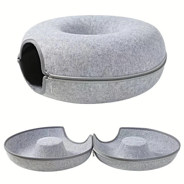 All-Season Cat Donut Tunnel Round Enclosed Solid Bed with Felt Material for Indoor Cats