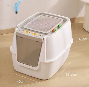Extra Large Enclosed Cat Litter Box with Scoop Includes Integrated Scratch Plate & Interactive Toys