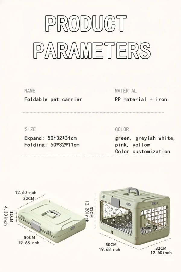 Foldable Breathable Pet Carrier with Metal Door and Removable Grate for Cats & Small Dogs