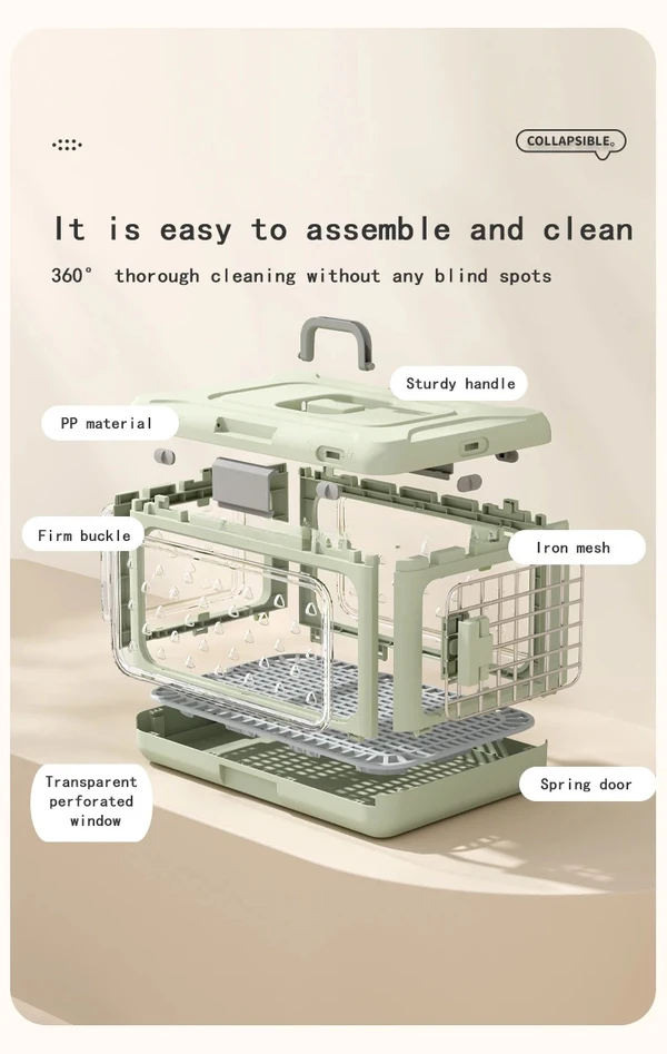 Foldable Breathable Pet Carrier with Metal Door and Removable Grate for Cats & Small Dogs
