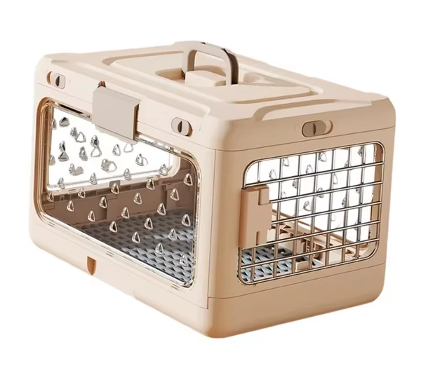 Foldable Breathable Pet Carrier with Metal Door and Removable Grate for Cats & Small Dogs