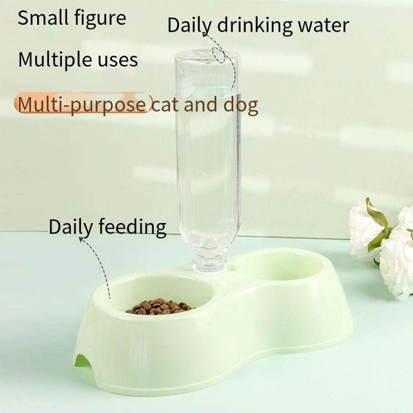 2-in-1 Plastic Pet Food and Water Dispenser with Automatic Water Bottle (500ml) for Cats & Dogs
