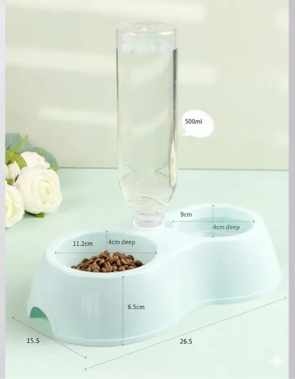 2-in-1 Plastic Pet Food and Water Dispenser with Automatic Water Bottle (500ml) for Cats & Dogs