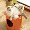 Carrot Shaped Foldable Felt Cat House – Scratching Post with Warm Cave Bed for Indoor Cats