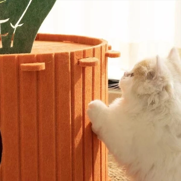 Carrot Shaped Foldable Felt Cat House – Scratching Post with Warm Cave Bed for Indoor Cats