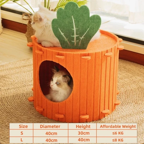 Carrot Shaped Foldable Felt Cat House – Scratching Post with Warm Cave Bed for Indoor Cats