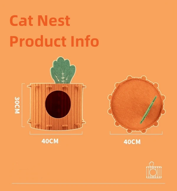 Carrot Shaped Foldable Felt Cat House – Scratching Post with Warm Cave Bed for Indoor Cats