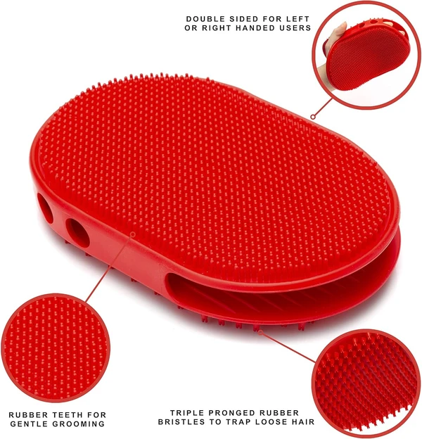 Double Sided Rubber Pet Grooming Brush – Bath, Massage & Hair Removal for Dogs & Cats