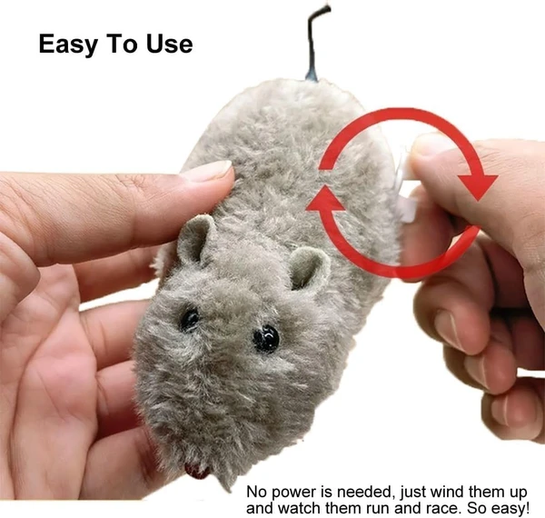 Fun Interactive Plush Wind-Up Mouse Toy for Indoor Cats (No Batteries Needed)