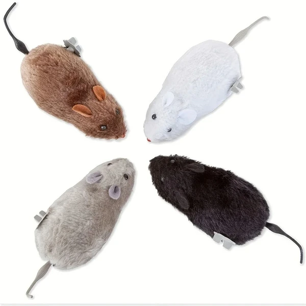 Fun Interactive Plush Wind-Up Mouse Toy for Indoor Cats (No Batteries Needed)