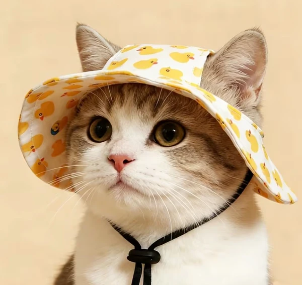 Duck Print Pet Sun Hat – UV Protection Summer Hat for Small Dogs & Cats