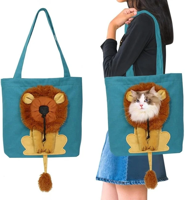 Pet Carrier Fabric Shoulder Bag Plush Lion Face Designed with Head Hole for Small Dogs & Cats