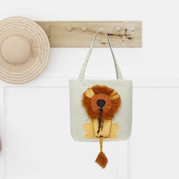 Pet Carrier Fabric Shoulder Bag Plush Lion Face Designed with Head Hole for Small Dogs & Cats