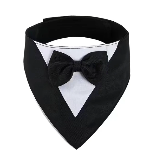 Dog Wedding Tuxedo Bandana with Bow Tie – Adjustable Formal Pet Outfit for Small Dogs (Size XS)