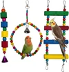 3pcs Natural Wood Bird Toy Set (Swing, Ladder & Chewing Toy) for Conures, Cockatiels, Fischer's & Finches