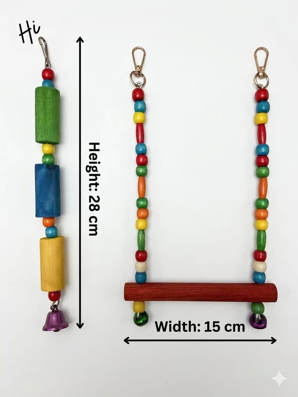 2pcs Bird Set Accessories for Bird Cage (Toy Swing H25 CM, W15 CM-Toy H28 CM)