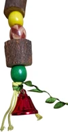 2pcs Natural Wooden Parrot Toy & Perch Set - Hanging Block Toy with Bell (25cm) Height & Natural Wood Branch Perch (22cm) Length for Small & Medium Birds