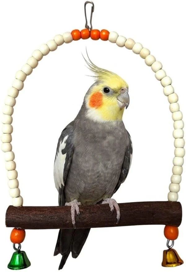 Natural Wooden Bird Swing Toy – Parrot Perch Stand for Cockatiel, Conure, Rosella & Quaker W 20, 25 HI