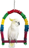 Colorful Wooden Chew Toy, Swing, Hanging Perch for African Grey, Amazon, Cockatoo, Senegal Parrot, Caique, Meyer's Parrot, Indian Ringneck & Eclectus Parrot (Width 30cm - Height 50cm)