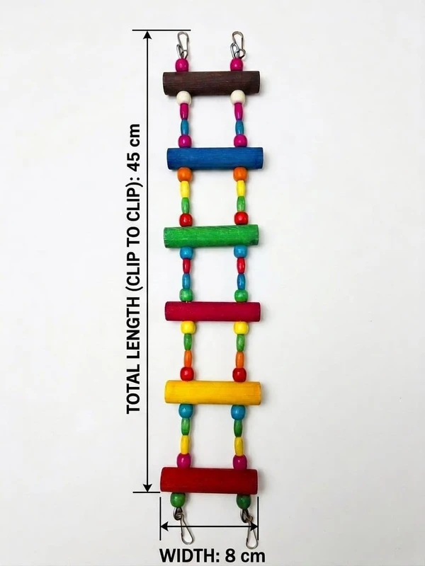 Natural Wood Ladder Toy, Climbing & Chewing Bridge, Safe Hanging for Parrots, Cockatiels, and Parakeets, Birdcage Accessories (6 Steps)