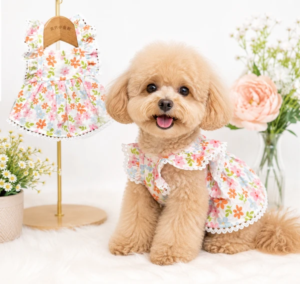 Princess Floral Pet Dress – Lightweight Summer Outfit for Small & Medium Breed Dogs & Cats
