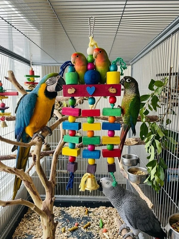 Bird Parrot Chewing Toy - Multicolored Natural Wooden Blocks for Macaws, cockatoos, African Gray and a Variety of Amazon Parrots (W 13cm x H 35cm)
