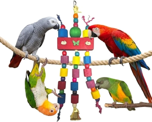 Bird Parrot Chewing Toy - Multicolored Natural Wooden Blocks for Macaws, cockatoos, African Gray and a Variety of Amazon Parrots (W 13cm x H 35cm)