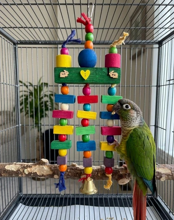 Bird Parrot Chewing Toy - Multicolored Natural Wooden Blocks for Macaws, cockatoos, African Gray and a Variety of Amazon Parrots (W 13cm x H 35cm)