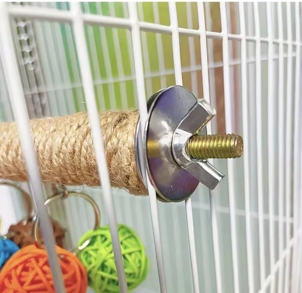 Parrot Chew Play Toy Natural Hemp Perch with Colorful Rattan Balls Hanging (20 cm Long, 2.5 cm Diameter - 10cm H)