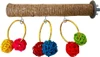 Parrot Chew Play Toy Natural Hemp Perch with Colorful Rattan Balls Hanging (20 cm Long, 2.5 cm Diameter - 10cm H)