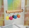 Parrot Chew Play Toy Natural Hemp Perch with Colorful Rattan Balls Hanging (20 cm Long, 2.5 cm Diameter - 10cm H)