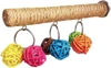 Parrot Chew Play Toy Natural Hemp Perch with Colorful Rattan Balls Hanging (20 cm Long, 2.5 cm Diameter - 10cm H)