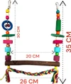 Natural Wood Parrot Swing Toy with Cotton Braid & Bells -35x26 CM | Hanging Bird Activity Center for Jardines, Galah Cockatoo, Quakers, Caiques, Senegal Parrots, Pionus, Cockatiels & Sun Conure