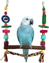 Natural Wood Parrot Swing Toy with Cotton Braid & Bells -35x26 CM | Hanging Bird Activity Center for Jardines, Galah Cockatoo, Quakers, Caiques, Senegal Parrots, Pionus, Cockatiels & Sun Conure