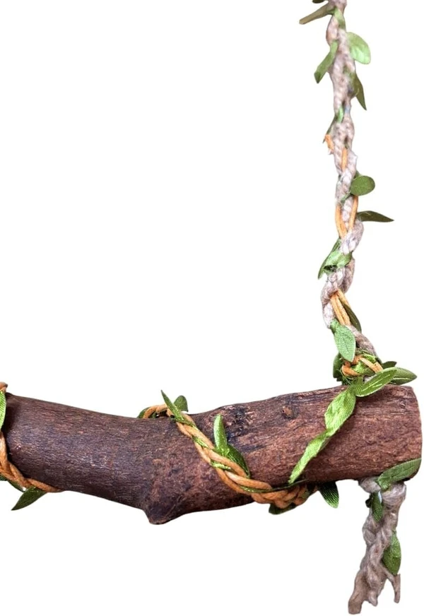 Natural Wood Bird Swing, Parrot Rope Swing Hanging Toy, Training Stand, 22 * 35 cm Reinforced with Metal Wire on Sides for Indian Ringneck, Rosella, Lories, Lorikeets, Senegal, Conure & Parakeet