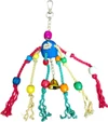 Hanging Bird Toy, Colorful Wooden Ball with Cotton Rope Dangling from it Containing Colorful Wooden Beads and Bell, 25 cm High