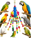 Large Parrot Chew Toy (35cm) - Safe Natural Wood, Cotton Rope & Rattan Balls with Bell - Anti-Boredom Bird Cage Enrichment for African Grey, Macaw, Amazon & Cockatoos