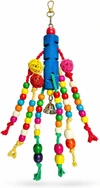 Large Parrot Chew Toy (35cm) - Safe Natural Wood, Cotton Rope & Rattan Balls with Bell - Anti-Boredom Bird Cage Enrichment for African Grey, Macaw, Amazon & Cockatoos