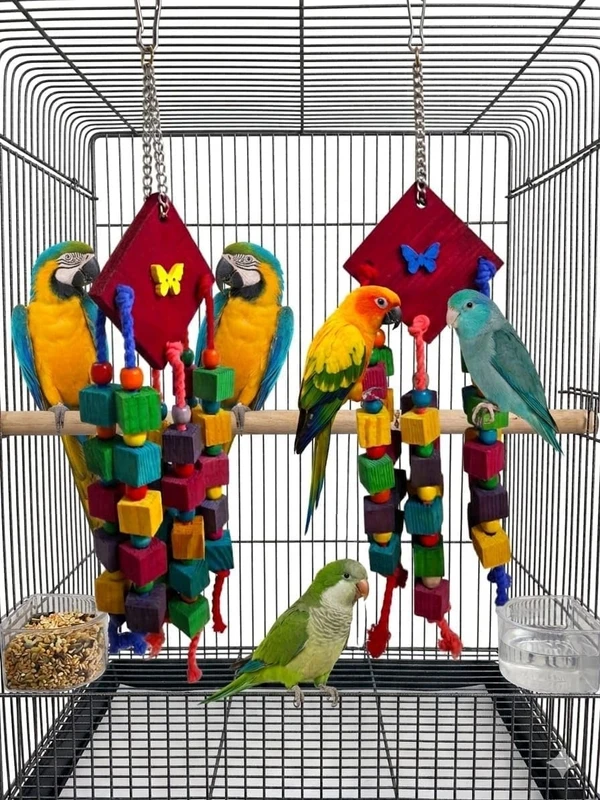 Wooden Funny Chew Toy for Parrot (Multicolor) HI 35 CM - W 10 CM