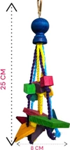 Hanging Bird Toy Made of Colorful Wooden Shapes, Chewable with Cotton Strings Height 25 cm - Width 8 cm