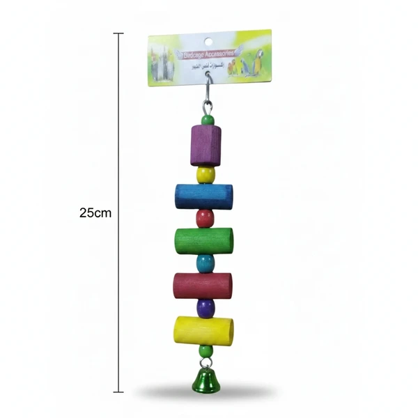 Wooden Chewable Hanging Bird Toys with Bell HI 25cm, W 7 CM
