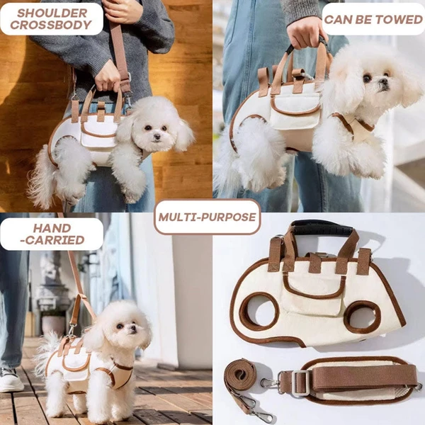 Multi-Purpose Breathable Outdoor Dog Carrier Bag – Shoulder Bag, Hand Carried Bag, and Walking Harness with Leash