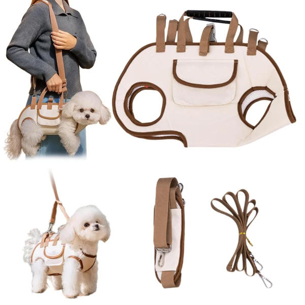 Multi-Purpose Breathable Outdoor Dog Carrier Bag – Shoulder Bag, Hand Carried Bag, and Walking Harness with Leash
